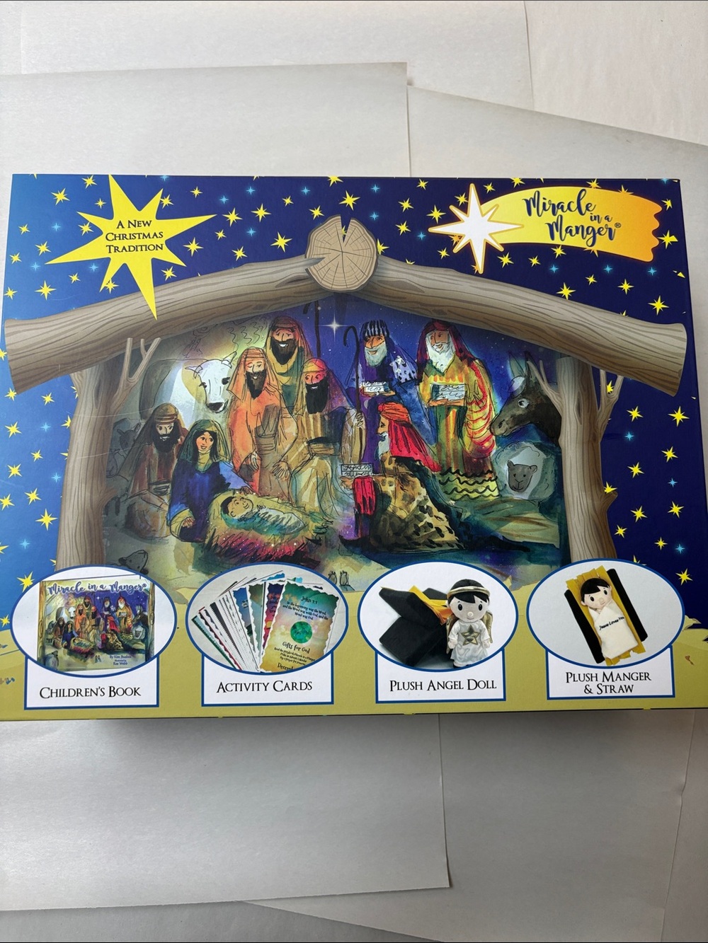Miracle in the Manger Kids' Nativity Set with Plush Angel — Blue